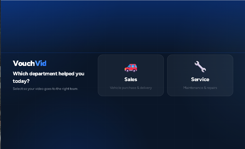 Department selection screen: Sales or Service